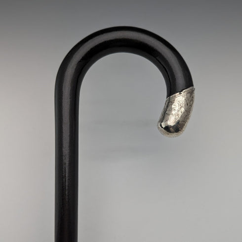 1928 British vintage gentleman's walking stick, pure silver decoration, black shaft, 91cm, A&S